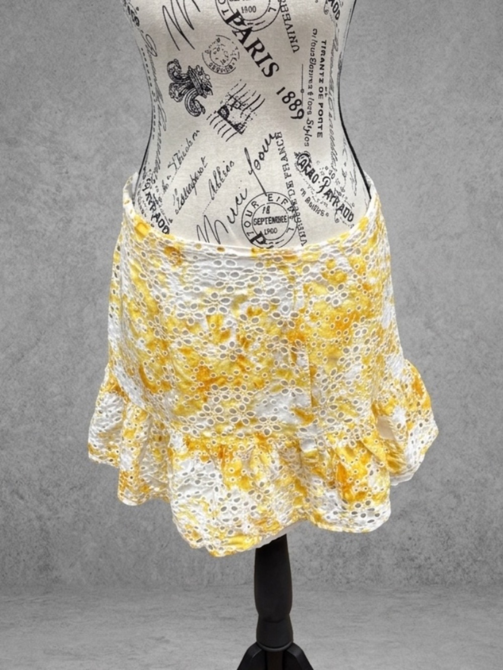 Express Tie Dye Eyelet Ruffle Mini Skirt Sz 14 Summer Boho Beach Cottagecore